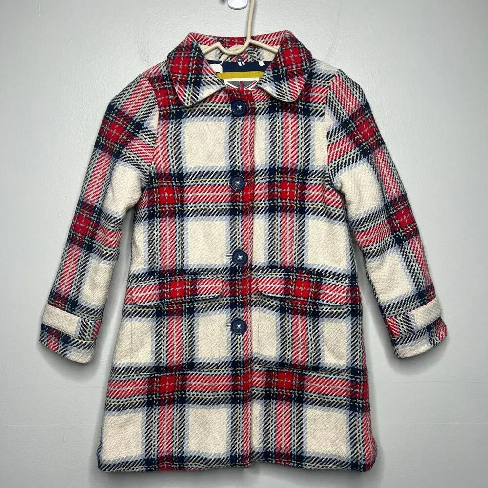 Mini Boden Plaid Kids Coat - Girls 6-7